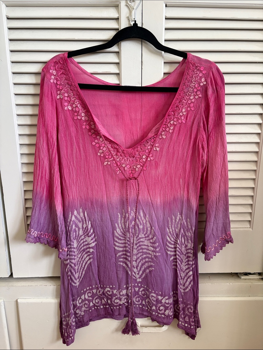 Shoreline Pink to Purple Embroidered V-Neck Tunic